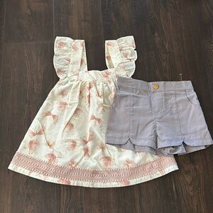 Cute Outfit, Pink Butterfly Top/ Gray Short, 3T, by Catherine Malandrino
